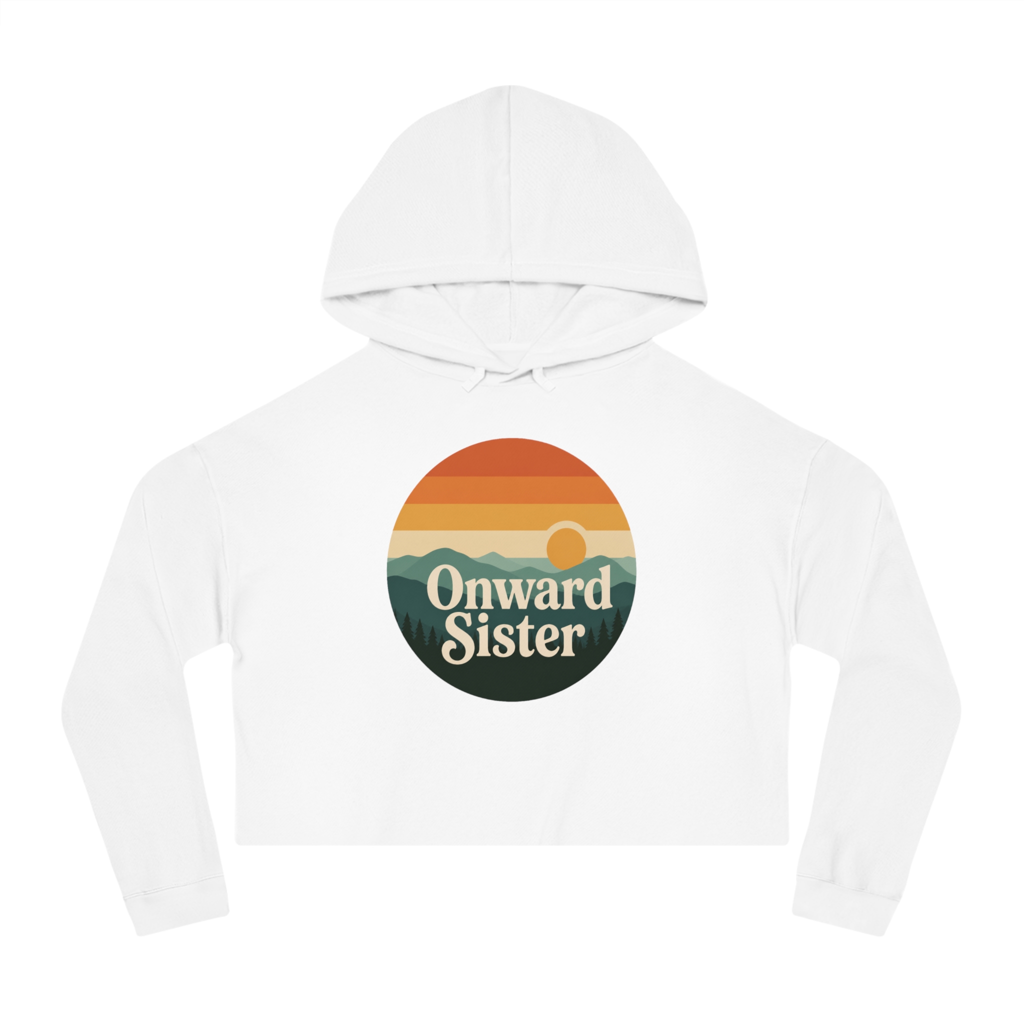 Onward Sister Cropped Hoodie — Retro Sunset