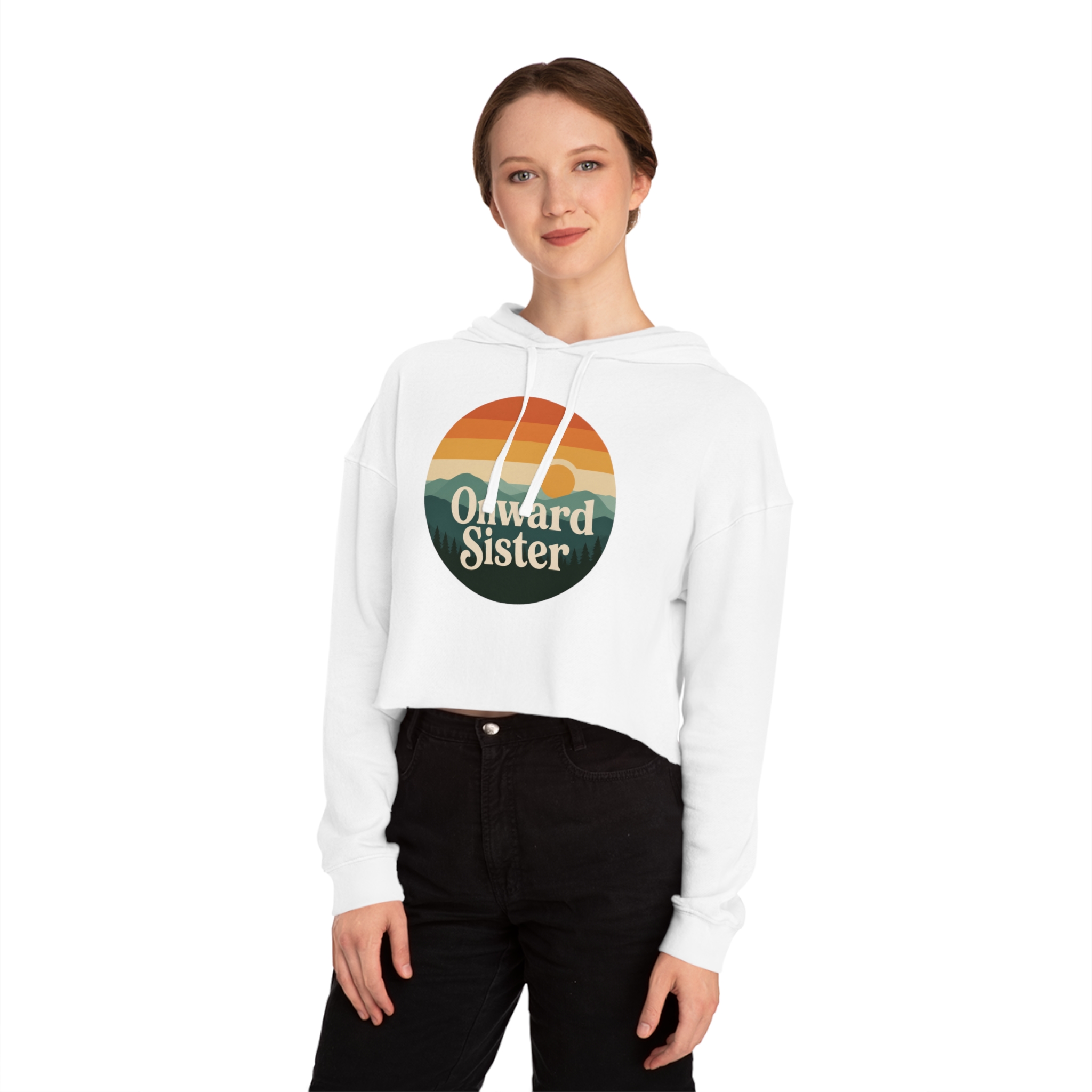 Onward Sister Cropped Hoodie — Retro Sunset - Image 3