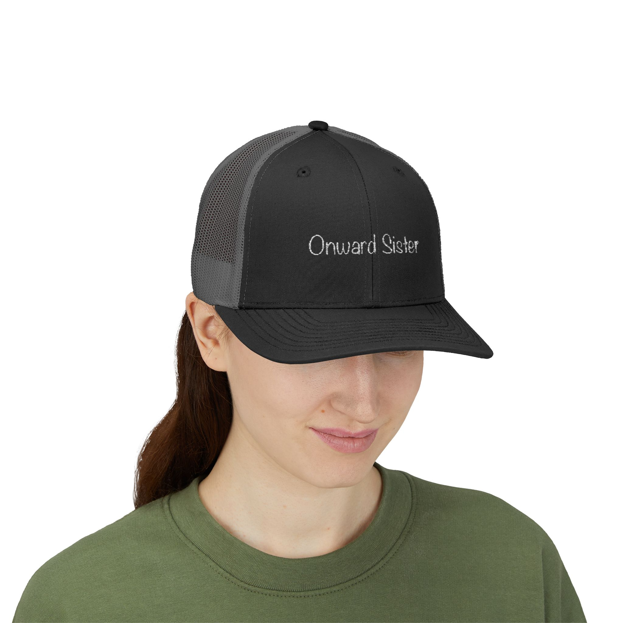 Onward Sister Snapback Trucker Cap — Embroidered Mesh Hat - Image 3