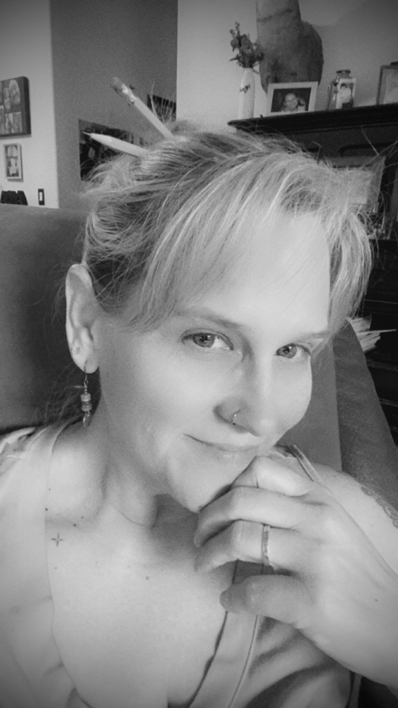 Sandi S.K. Mueller's black-and-white author portrait. Sandi Mueller gave Onward Sister permission for use.